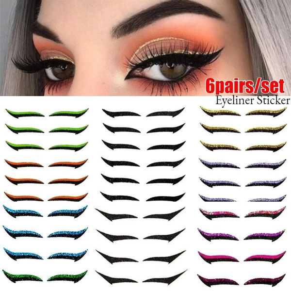 6 Pairs Waterproof Eyelid Line Stick Reusable Glitter Eyeliner Sticker Double Eyelid Sticker Eye