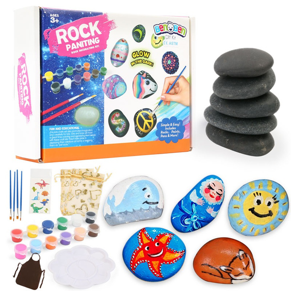 Rock Painting Kit, Kids Creative Arts & Crafts Supplies, Fun Stone DIY  Project Set for Girls Boys Aged 3+, includes 10 Hide & Seek Rocks, 12 Paint  Colors, 4 Brushes