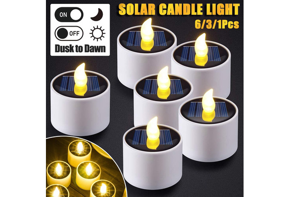 6Pcs Solar Tea Light Outdoor Candle Flameless IP65 Waterproof LED