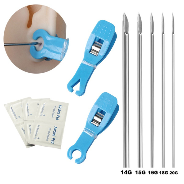 5pcs Piercing Needles + 1pc Clamp / Set Disposable Sterile Open Plastic ...