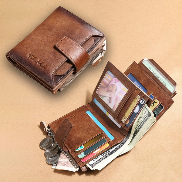 Slim Vintage Leather Wallet for Men Dollar Sized Mini Wallet 