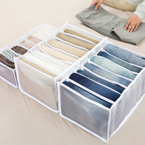 Amazon.com: Qozary 3 Pack Jeans Wardrobe Clothes Organizer, 7 Grids  Foldable Closet Organizers and Storage Box for Jeans, Pants, T-shirt,  Legging, Skirts, Sweaters, Drawer Organizer Divider : Home & Kitchen