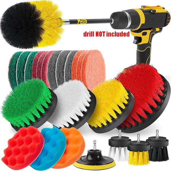 Drill Scrub Brush Attachment Cleaning Kit Set Extended Long Power Scrubber Set 4 