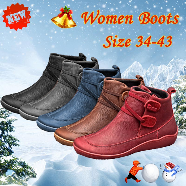 Women New Fashion Waterproof Slip On Snow Boots Comfy PU Leather Non ...