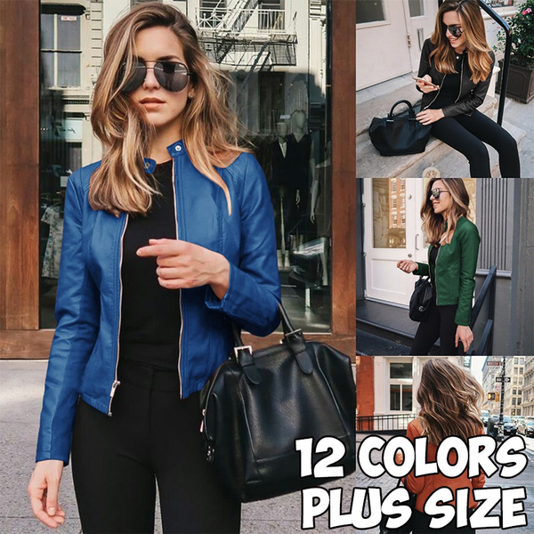 Plus size fitted top leather jacket