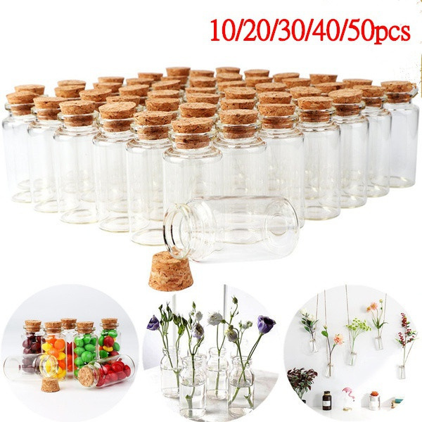10/20/30/50PCS Small Glass Bottles with Cork Tiny Vials Jars 11x22mm For  Wedding Jewelry