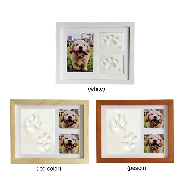 Cat Dog Paw Print Clay Memorial Photo Frame Solid Wooden Souvenir Table ...