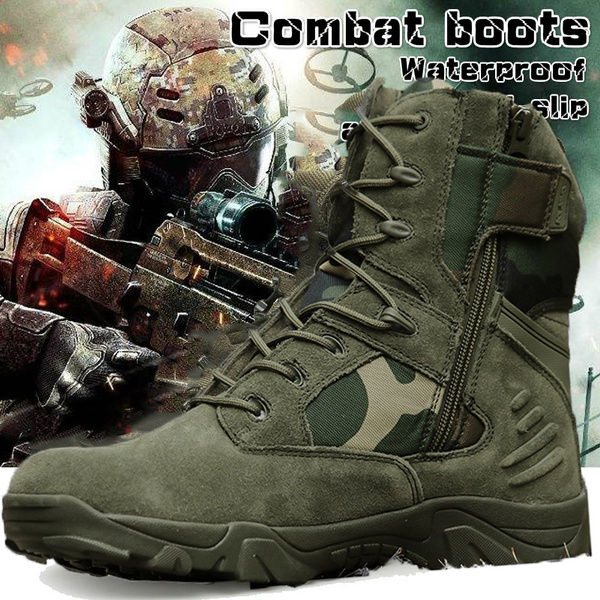 Men’s Military Tactical Boots Waterproof Hiking Combat Boots Army Comp Toe  Side Zip Work Boots