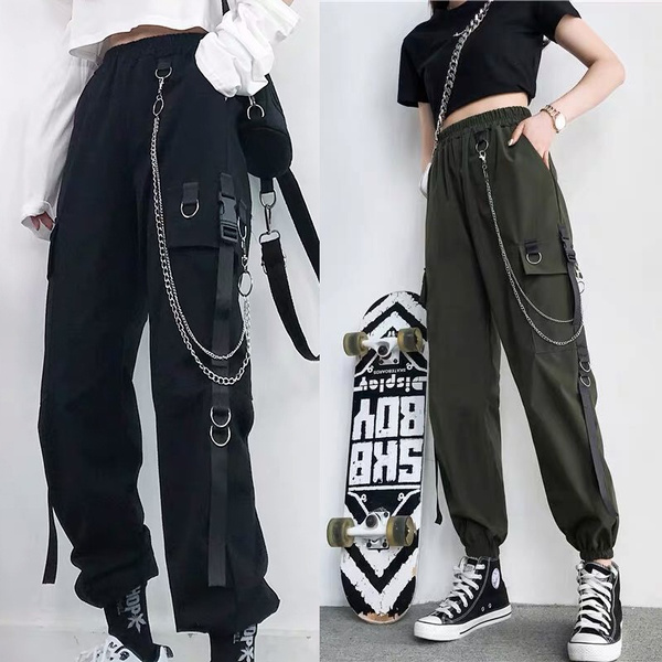 Womens Cargo Pant Black Color with Chain