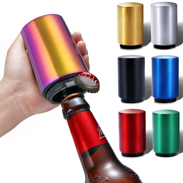 Automatic Bottle Opener,Magnet Opener,Stainless Steel Push Down Opener Wine  Soda Cap Opener Kitchen Accessories,Creative Kitchen Tool Magnetic  Automatic Press Lid Opener Portable Bar Gadgets,Household Labor-Saving  Bottle Lid Opener