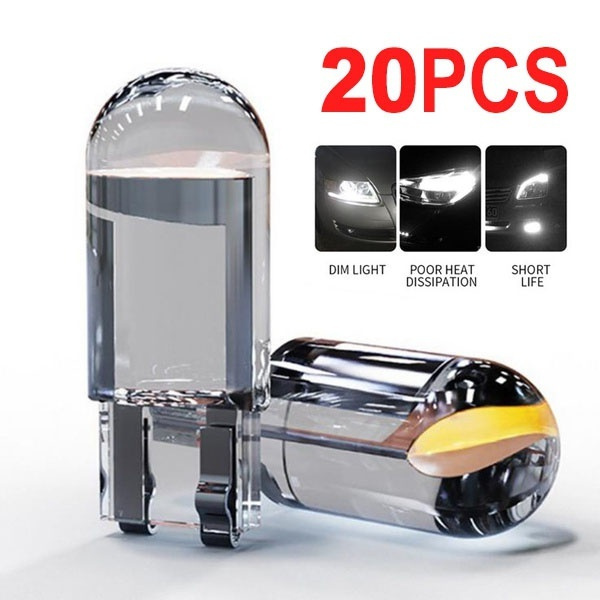 20-Pack Soillar T10 168 W5W 2825 COB LED Bulbs – 6000K White, Interior & License Plate