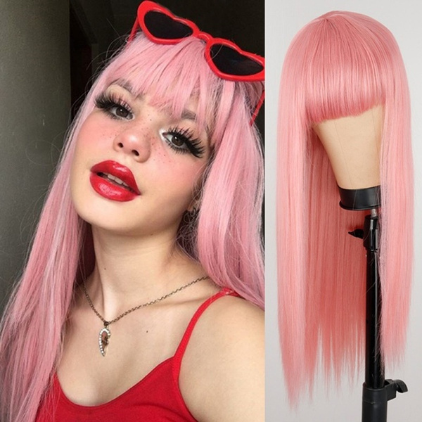 pink wig with bangs