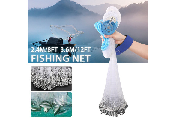 2.4M/8FT 3.6M/12FT Handmade Saltwater Throw Fishing Net for Bait Trap Fish  Heavy with Zinc Sinkers Fishing Cast Net