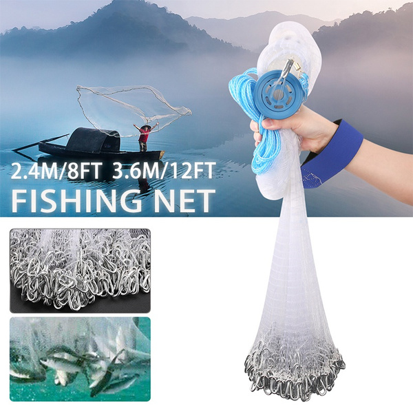 2.4M/8FT 3.6M/12FT Handmade Saltwater Throw Fishing Net for Bait Trap Fish  Heavy with Zinc Sinkers Fishing Cast Net