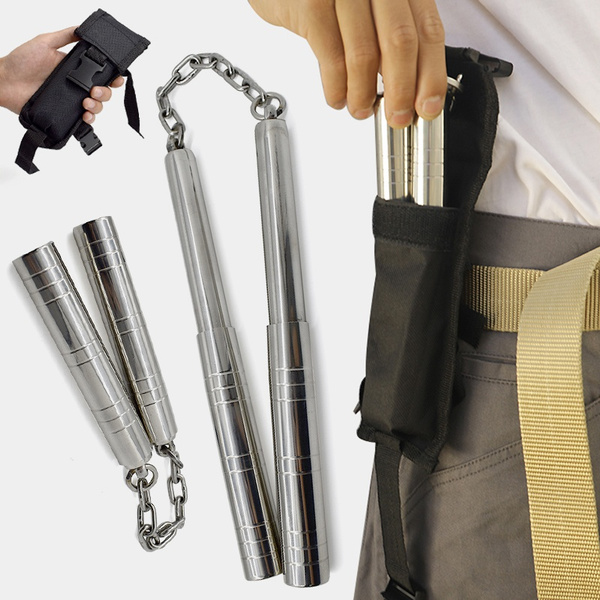 Stainless Steel Telescopic Nunchaku with Portable Stick Bag Kung Fu Martial Arts Tactical