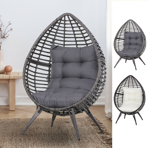 Rattan Wicker Teardrop Chair Lounger Cushioned Poolside Patio Seat Wish