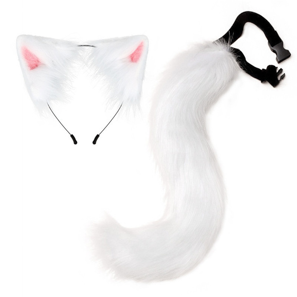 Cat Ears and Tail Set Plush Furry Animal Ears Hairhoop Anime