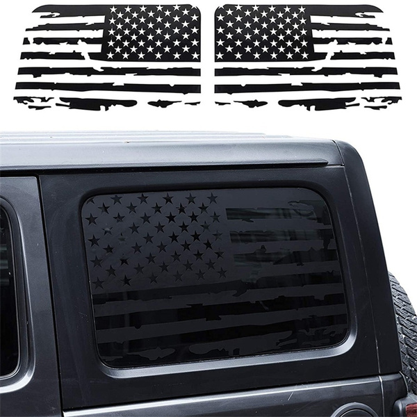 CheroCar Rear Window American Flag Decals – For Jeep Wrangler JK 2011-2017 – 2-Piece Set, Black PVC