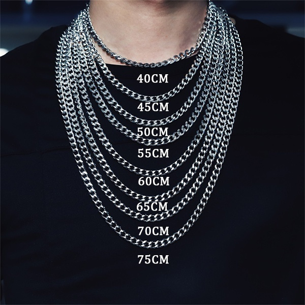 1 Pcs Stainless Steel Necklace Cuban Link Chain Necklace 5 Size Silver  Color Chain for Man Punk Jewelry Street Necklace(40-75CM)