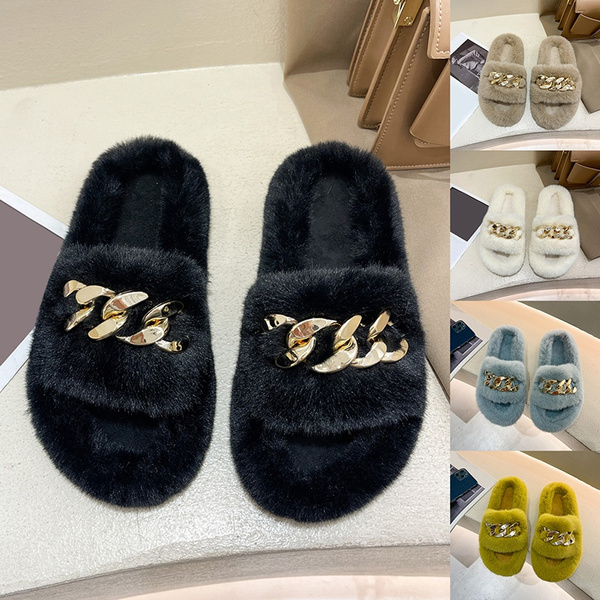 Fur Slides with Chain
