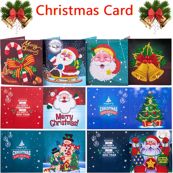 Diamond Painting Christmas Cards,Christmas Card Diamond Picture 5D Diy Diamond  Painting Cards 8Pc 
