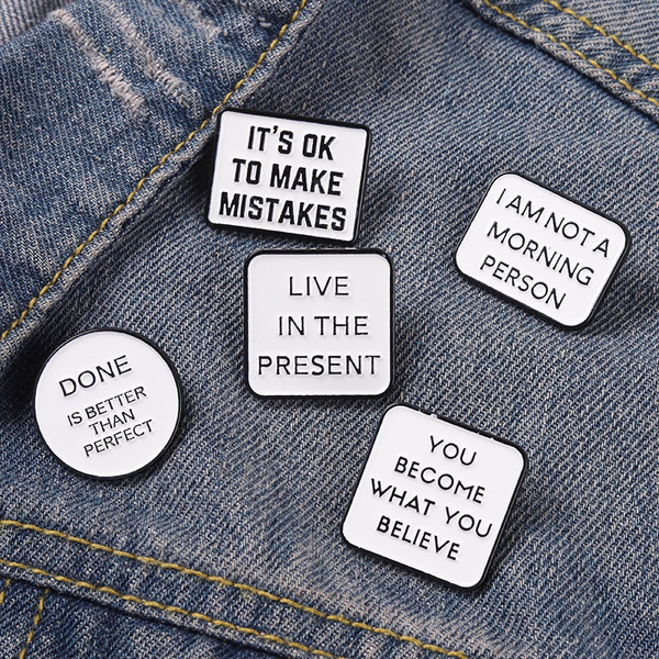 Creative Motivational Quotes Enamel Pins Live Life Happy Brooches Badge Lapel Pin Funny Letter