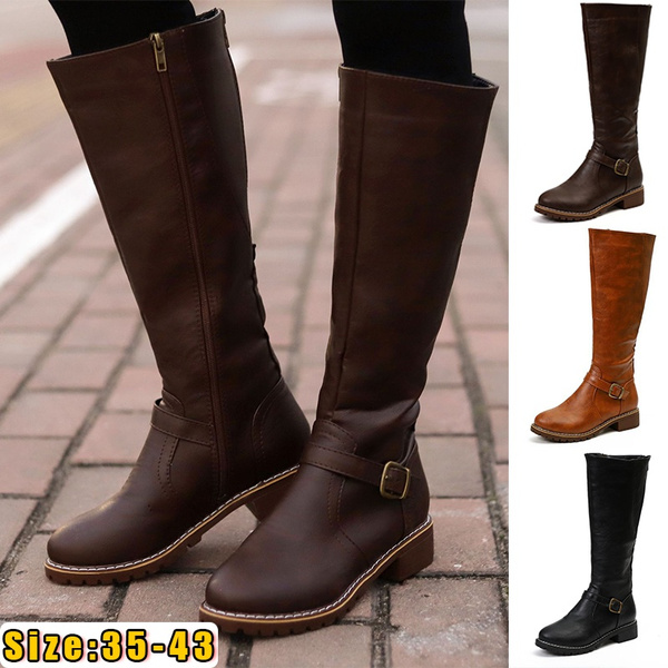 Women's Fashion Knee High Boots Cowboy Boots Zipper Leather Boots ...