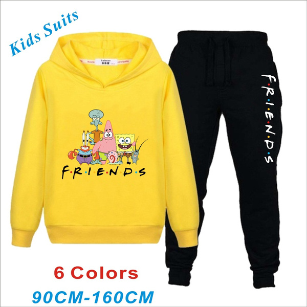 NEW Fashion Kids Sports Clothes SpongeBob SquarePants Cute Printed Hoodies and Pants Set Hooded Sweatshirt Two piece Suits Tracksuit Suitable for Boys