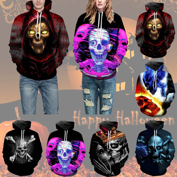 3d skull print pocket store hoodie