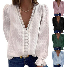 blouse, womenspetitetunic, Lace, long sleeved shirt