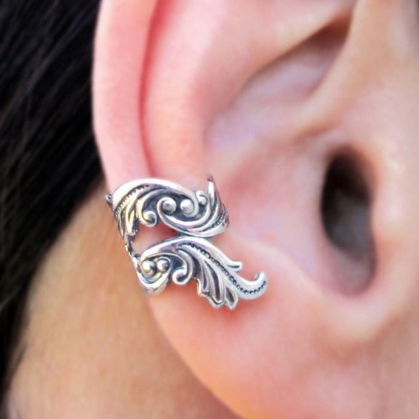 Silver feather store ear cuff