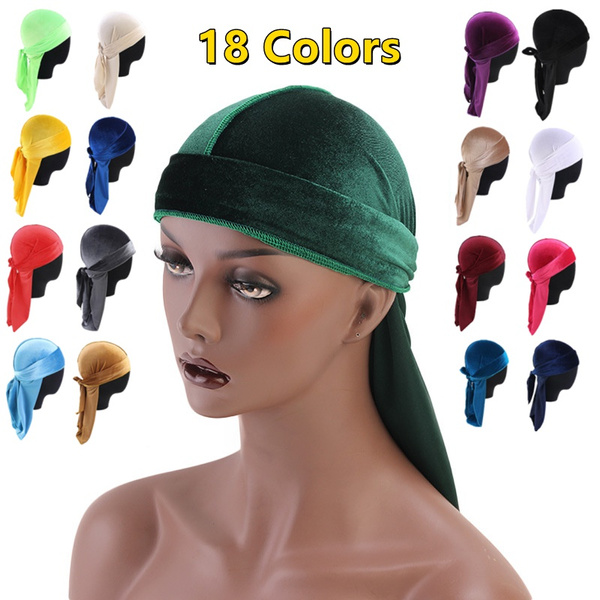 Unisex Long Men Women Velvet Breathable Bandana Hat Durag Rag Long Tail  Headwrap