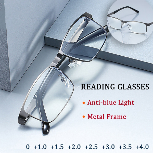 Anti Blue Light Stainless Steel Men Business Reading Glasses For Reader Mens Metal Frame
