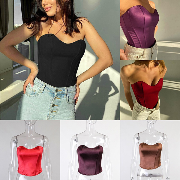 Women's Tube Top Solid Color Sleeveless Slim Corset Cropped Top Summer