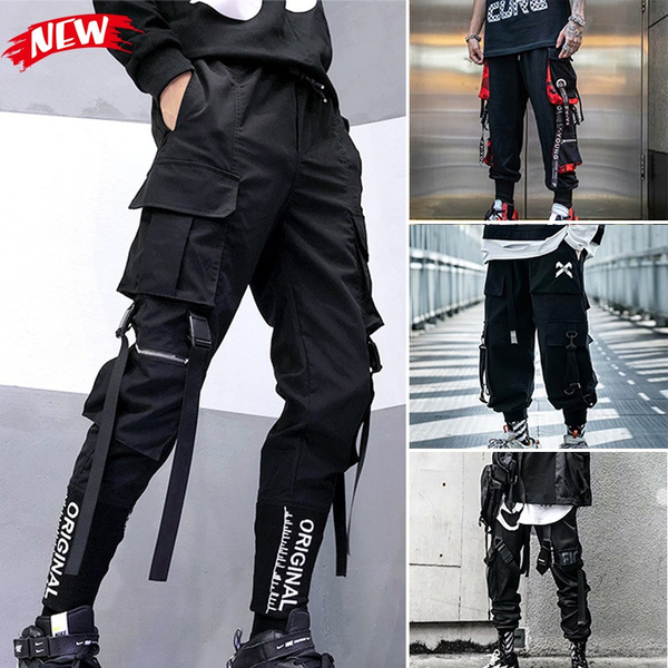 New fashion sweatpants streetwear cargo pants for men ribbon pockets ...