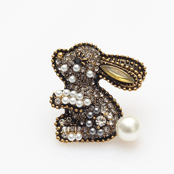 Exquisite Cute Pearl Rhinesonte Rabbit Brooch Jewelry Animal Vintage ...