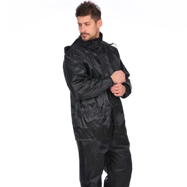 Men's Black Raincoat Waterproof Windbreaker Rain Gear Suit Outdoor Rain