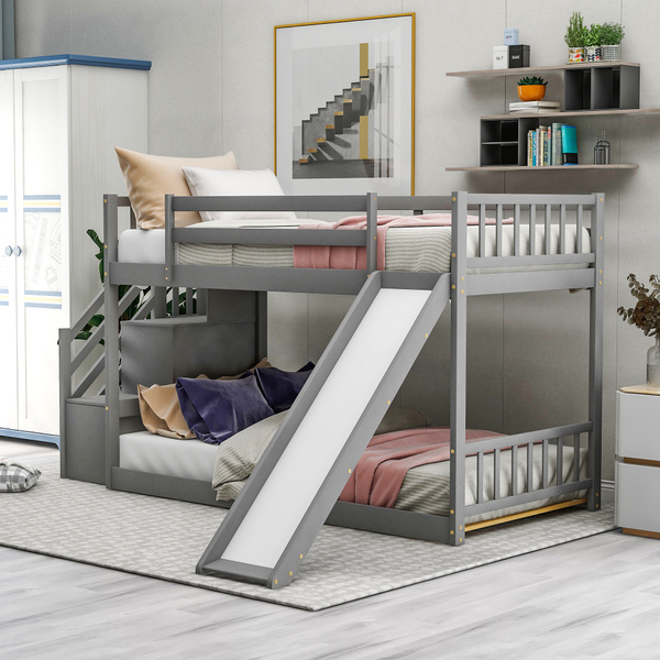 2021 New Double Bunk Bed With Folding, Large Bunk Bed With Slide