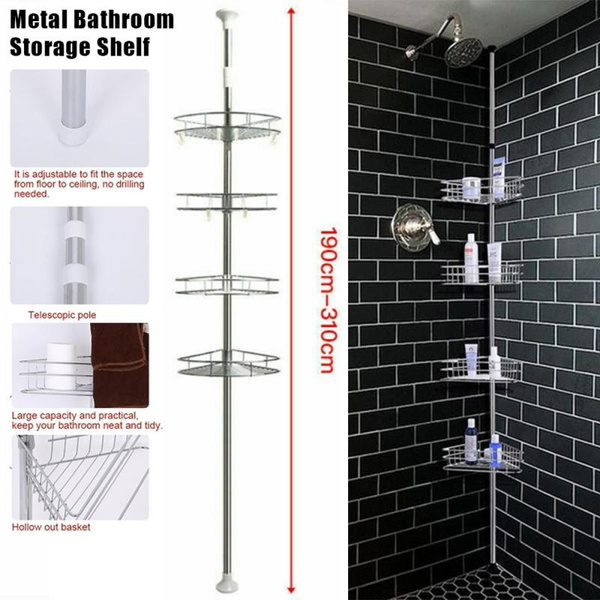 Telescopic Shower Shelf, Bathroom Corner Shelf, Floor to Ceiling