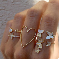 butterfly, Heart, heart ring, gold