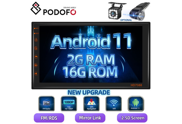 Comprar Podofo Android 11 2 Din 10.1 pulgadas / 9 pulgadas Radio de coche  Autoradio 2+32G HD 1080P Reproductor MP5 de coche con Bluetooth WIFI GPS  Radio FM Enlace de espejo retrovisor