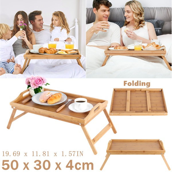 Home-it Bed Tray Table with Folding Legs, and Breakfast Tray Bamboo Bed Table