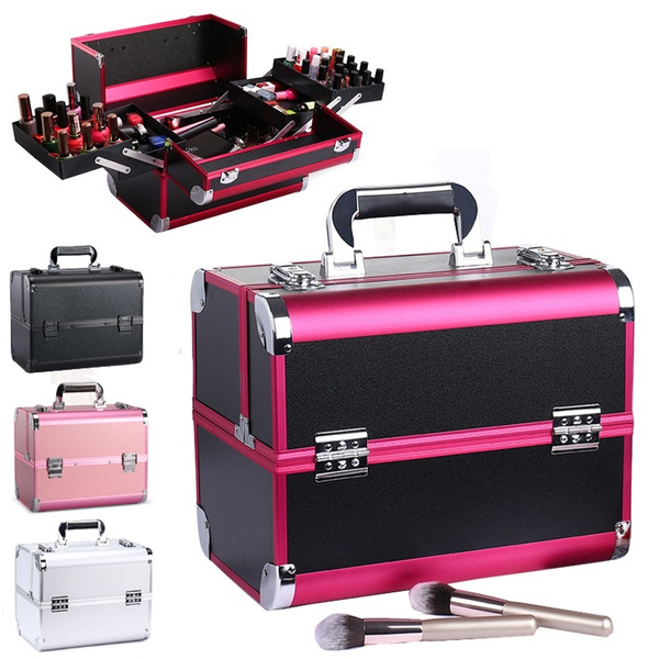 Portable Professional 2 Tiers Trays Aluminium Alloy Cosmetic Box Bag  Suitcases Women Travel Makeup Train Case Jewelry Organizer Bags Box  Manicure Cosmetology Case with Lockable Key | Wish