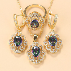 goldcolorjewelryset, rainbowtopazgoldjewelry, Bridal Jewelry Set, valentinesdaygiftjewelry