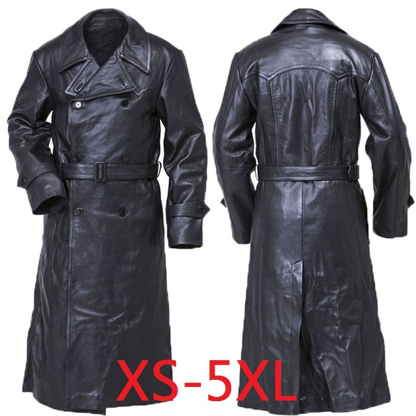 Men S Double Ted Overcoat German, German Military Leather Trench Coat Mens