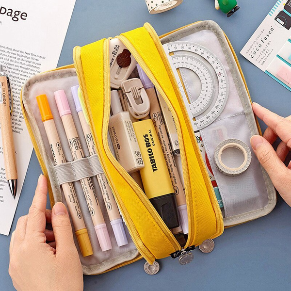 Large Capacity Pencil Case Double Side Macaron Color Canvas Pen