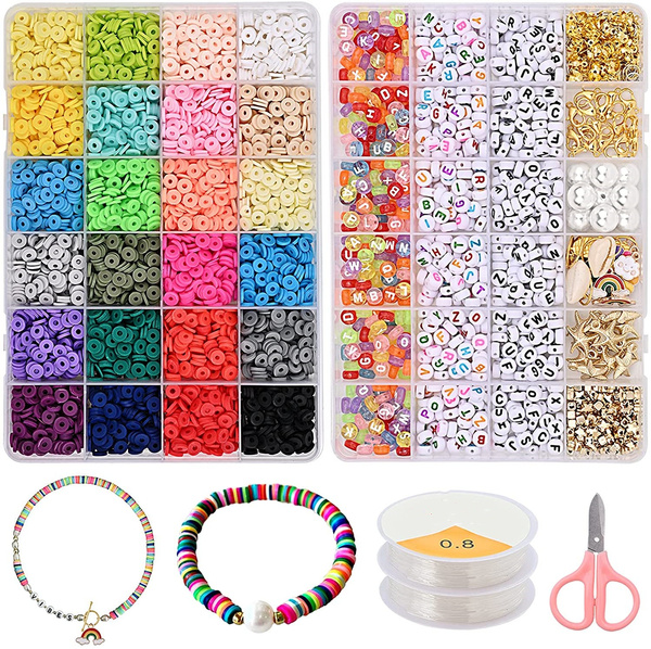 Beads for Bracelet Making Kits, 24 Colors Flat Clay Heishi 6000
