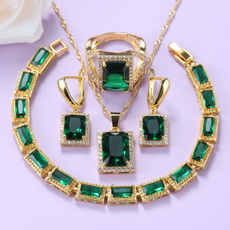 goldcolorjewelryset, emeraldgoldbraceletset, Bridal Jewelry Set, goldwomenfashionjewelryset