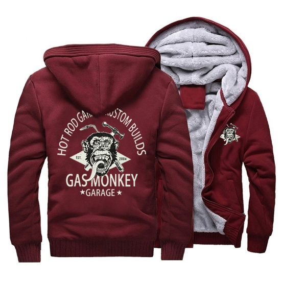 Gas Monkey Garage Fleece Jacket Men Winter Zipper Hoodie Padded