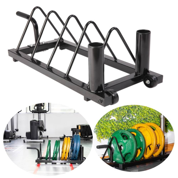 Details about   Horizontal Barbell Bumper Plate Rack Holder Olympic Bar Storage Rack w/ wheels 